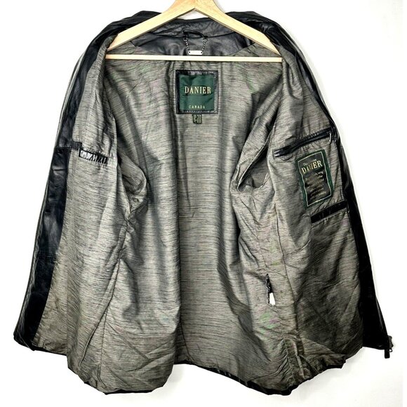 Danier Mens Genuine Leather Jacket VTG 90s Full Zip Buckle Cuffs Black Medium - Picture 9 of 16